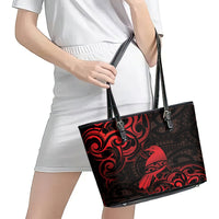New Zealand Tui Bird Leather Tote Bag Aotearoa Maori Pattern - Red LT14 - Polynesian Pride