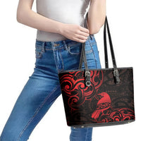 New Zealand Tui Bird Leather Tote Bag Aotearoa Maori Pattern - Red LT14 - Polynesian Pride