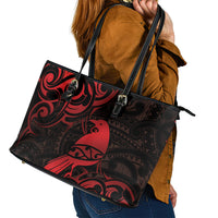 New Zealand Tui Bird Leather Tote Bag Aotearoa Maori Pattern - Red LT14 - Polynesian Pride