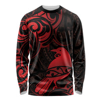 New Zealand Tui Bird Long Sleeve Shirt Aotearoa Maori Pattern - Red LT14 Unisex Red - Polynesian Pride