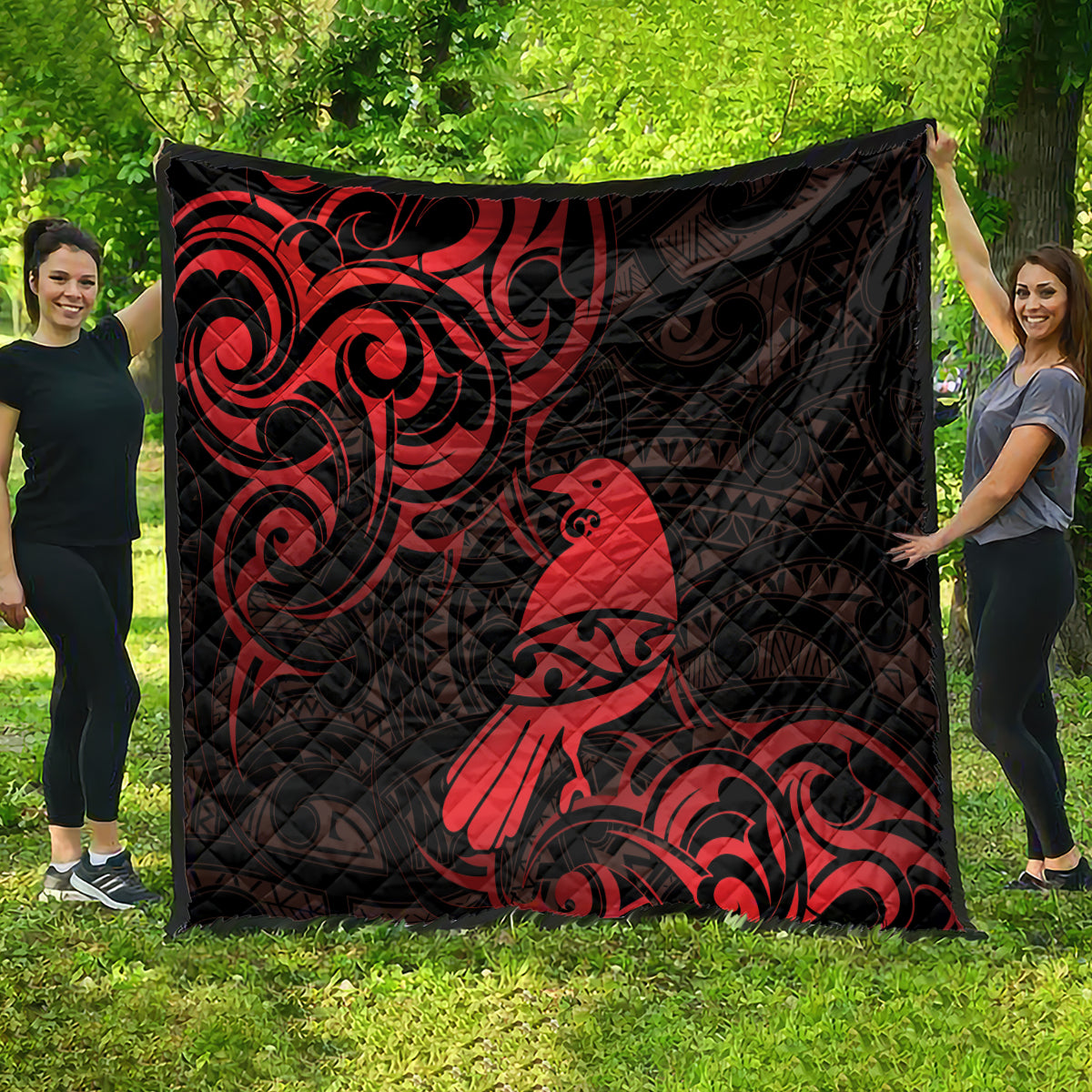 New Zealand Tui Bird Quilt Aotearoa Maori Pattern - Red LT14 - Polynesian Pride