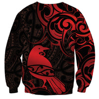 New Zealand Tui Bird Sweatshirt Aotearoa Maori Pattern - Red LT14 - Polynesian Pride