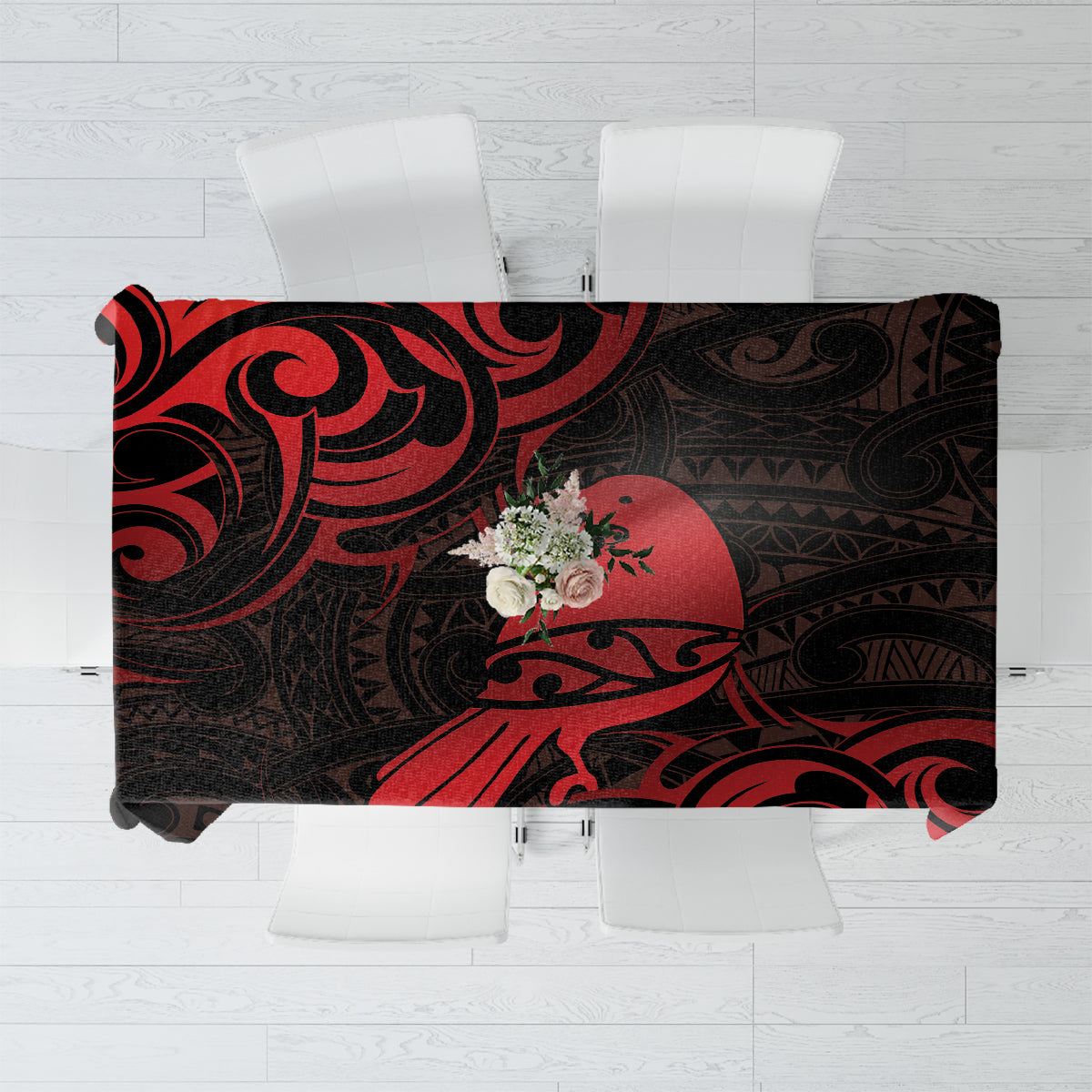 New Zealand Tui Bird Tablecloth Aotearoa Maori Pattern - Red LT14 Red - Polynesian Pride