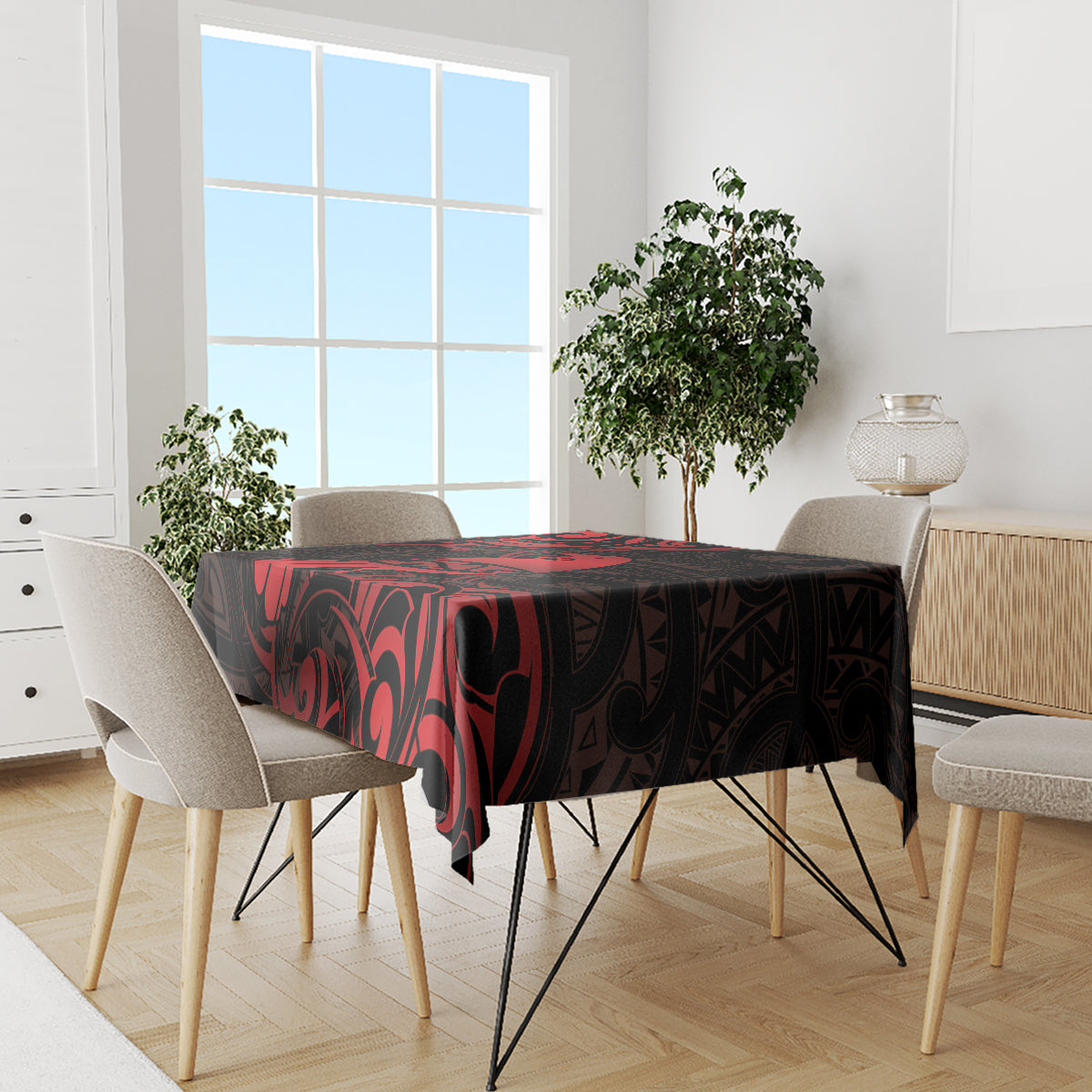 New Zealand Tui Bird Tablecloth Aotearoa Maori Pattern - Red LT14 - Polynesian Pride