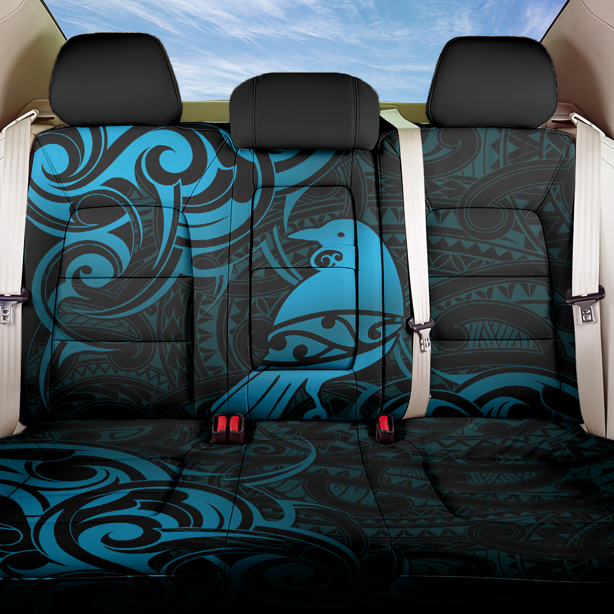 New Zealand Tui Bird Back Car Seat Cover Aotearoa Maori Pattern - Blue LT14 One Size Blue - Polynesian Pride