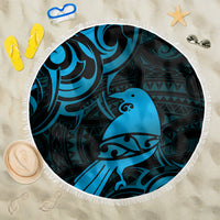 New Zealand Tui Bird Beach Blanket Aotearoa Maori Pattern - Blue LT14 One Size 150cm Blue - Polynesian Pride