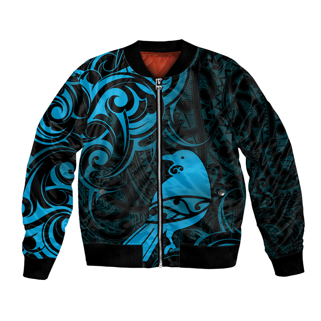 New Zealand Tui Bird Bomber Jacket Aotearoa Maori Pattern - Blue LT14 Unisex Blue - Polynesian Pride