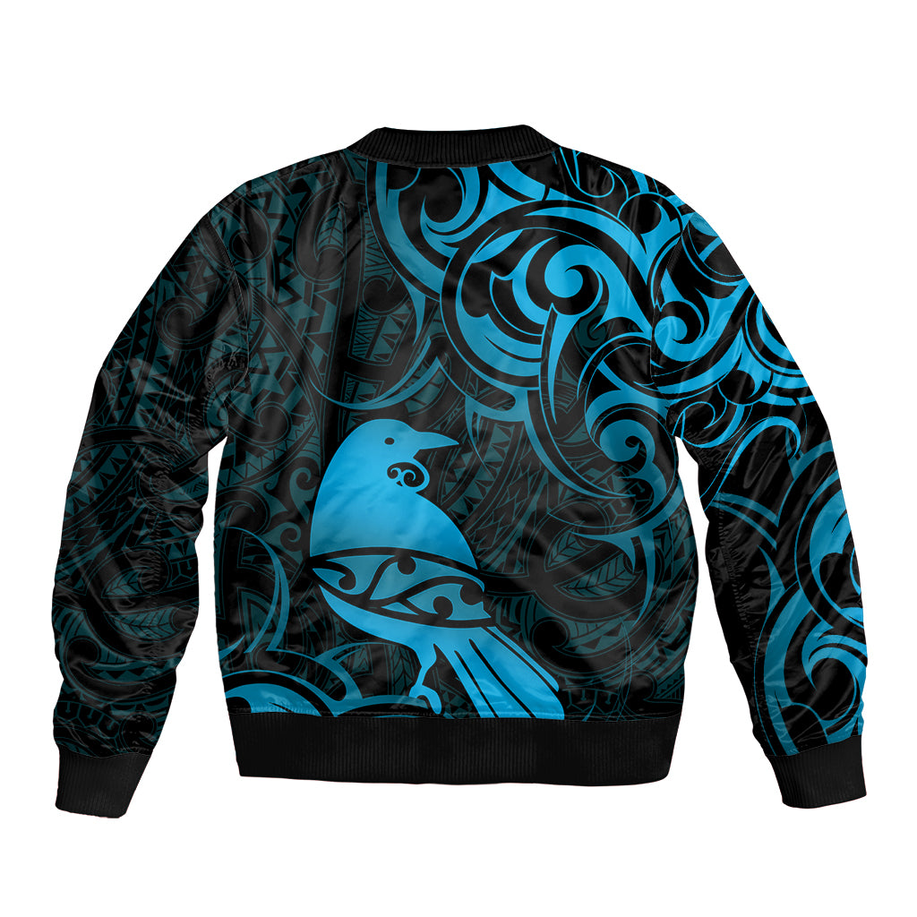 New Zealand Tui Bird Bomber Jacket Aotearoa Maori Pattern - Blue LT14 - Polynesian Pride