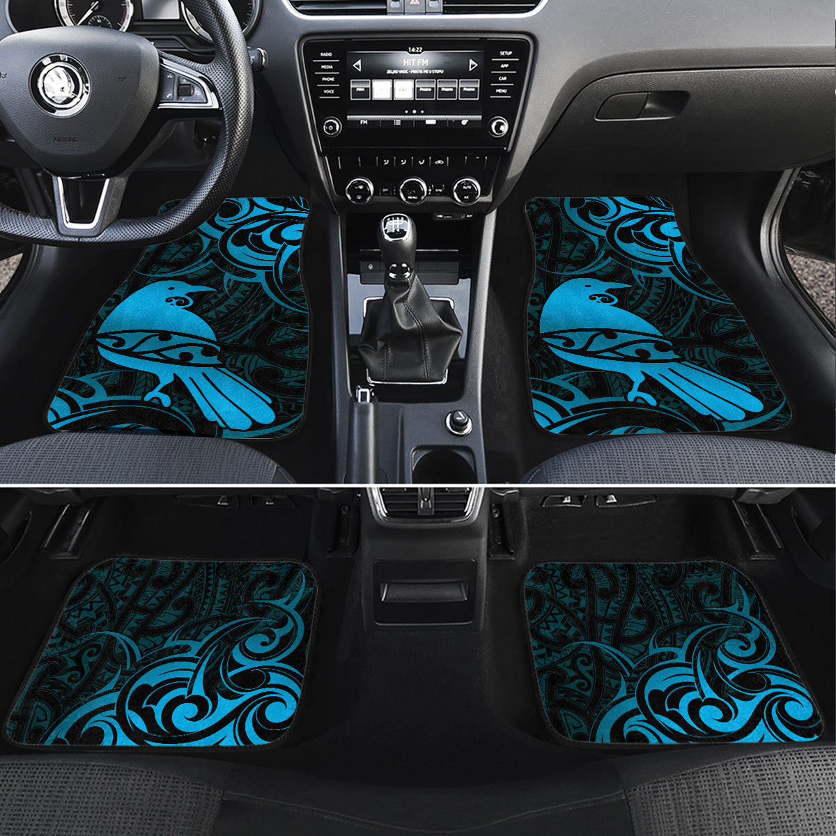 New Zealand Tui Bird Car Mats Aotearoa Maori Pattern - Blue LT14 Set 4pcs Blue - Polynesian Pride