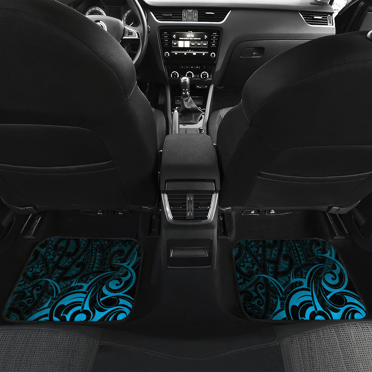 New Zealand Tui Bird Car Mats Aotearoa Maori Pattern - Blue LT14 Set 2pcs - Back Blue - Polynesian Pride