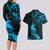 New Zealand Tui Bird Couples Matching Long Sleeve Bodycon Dress and Hawaiian Shirt Aotearoa Maori Pattern - Blue