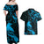 New Zealand Tui Bird Couples Matching Off Shoulder Maxi Dress and Hawaiian Shirt Aotearoa Maori Pattern - Blue