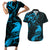 New Zealand Tui Bird Couples Matching Short Sleeve Bodycon Dress and Hawaiian Shirt Aotearoa Maori Pattern - Blue