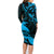 New Zealand Tui Bird Family Matching Long Sleeve Bodycon Dress and Hawaiian Shirt Aotearoa Maori Pattern - Blue