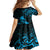 New Zealand Tui Bird Family Matching Off The Shoulder Long Sleeve Dress and Hawaiian Shirt Aotearoa Maori Pattern - Blue