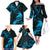 New Zealand Tui Bird Family Matching Off The Shoulder Long Sleeve Dress and Hawaiian Shirt Aotearoa Maori Pattern - Blue