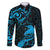 New Zealand Tui Bird Family Matching Off The Shoulder Long Sleeve Dress and Hawaiian Shirt Aotearoa Maori Pattern - Blue