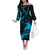 New Zealand Tui Bird Family Matching Off The Shoulder Long Sleeve Dress and Hawaiian Shirt Aotearoa Maori Pattern - Blue