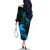 New Zealand Tui Bird Family Matching Off The Shoulder Long Sleeve Dress and Hawaiian Shirt Aotearoa Maori Pattern - Blue