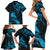 New Zealand Tui Bird Family Matching Short Sleeve Bodycon Dress and Hawaiian Shirt Aotearoa Maori Pattern - Blue