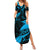 New Zealand Tui Bird Family Matching Summer Maxi Dress and Hawaiian Shirt Aotearoa Maori Pattern - Blue