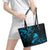 New Zealand Tui Bird Leather Tote Bag Aotearoa Maori Pattern - Blue