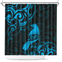 New Zealand Tui Bird Shower Curtain Aotearoa Maori Pattern - Blue LT14 Blue - Polynesian Pride