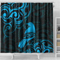New Zealand Tui Bird Shower Curtain Aotearoa Maori Pattern - Blue LT14 - Polynesian Pride