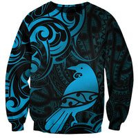 New Zealand Tui Bird Sweatshirt Aotearoa Maori Pattern - Blue LT14 Unisex Blue - Polynesian Pride