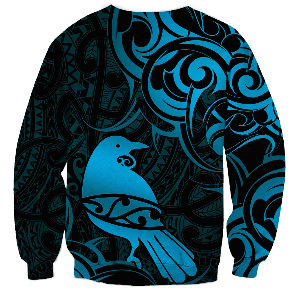 New Zealand Tui Bird Sweatshirt Aotearoa Maori Pattern - Blue LT14 - Polynesian Pride