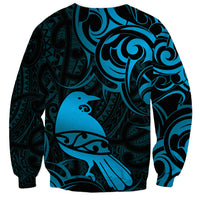 New Zealand Tui Bird Sweatshirt Aotearoa Maori Pattern - Blue LT14 - Polynesian Pride