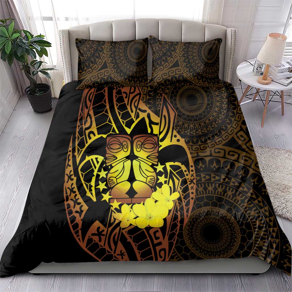Kia Orana Kuki Airani Bedding Set Cook Islands Tangaroa God Tatau Gold LT14 - Polynesian Pride