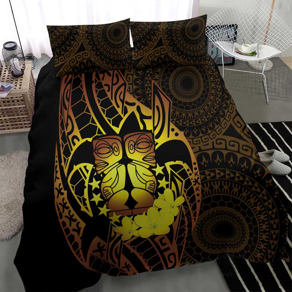 Kia Orana Kuki Airani Bedding Set Cook Islands Tangaroa God Tatau Gold LT14 - Polynesian Pride