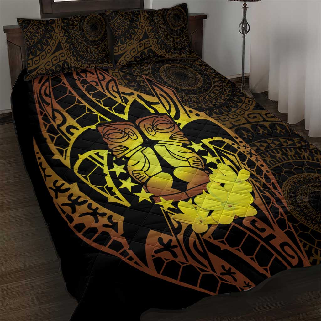 Kia Orana Kuki Airani Quilt Bed Set Cook Islands Tangaroa God Tatau Gold LT14 Gold - Polynesian Pride