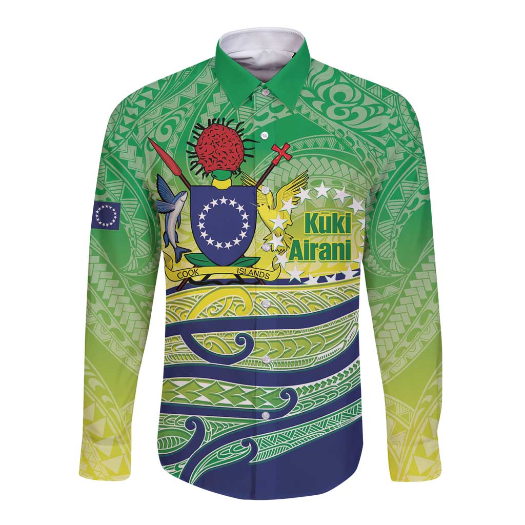 Te Maeva Nui Cook Islands Long Sleeve Button Shirt 60th Independence Anniversary Proud LT14 Unisex Green - Polynesian Pride