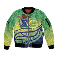 Te Maeva Nui Cook Islands Sleeve Zip Bomber Jacket 60th Independence Anniversary Proud LT14 Unisex Green - Polynesian Pride