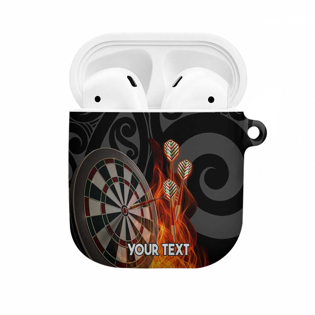 Personalised Aotearoa Darts AirPods Case Maori Koru Flaming Dartboard LT14 Black - Polynesian Pride