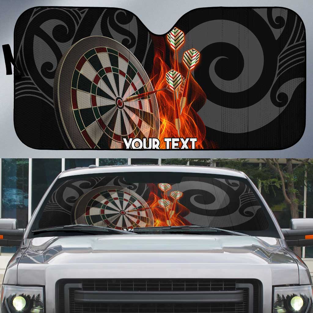 Personalised Aotearoa Darts Auto Sun Shade Maori Koru Flaming Dartboard LT14 Black - Polynesian Pride
