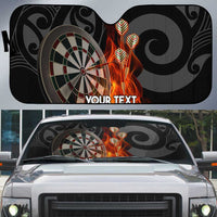 Personalised Aotearoa Darts Auto Sun Shade Maori Koru Flaming Dartboard LT14 Black - Polynesian Pride