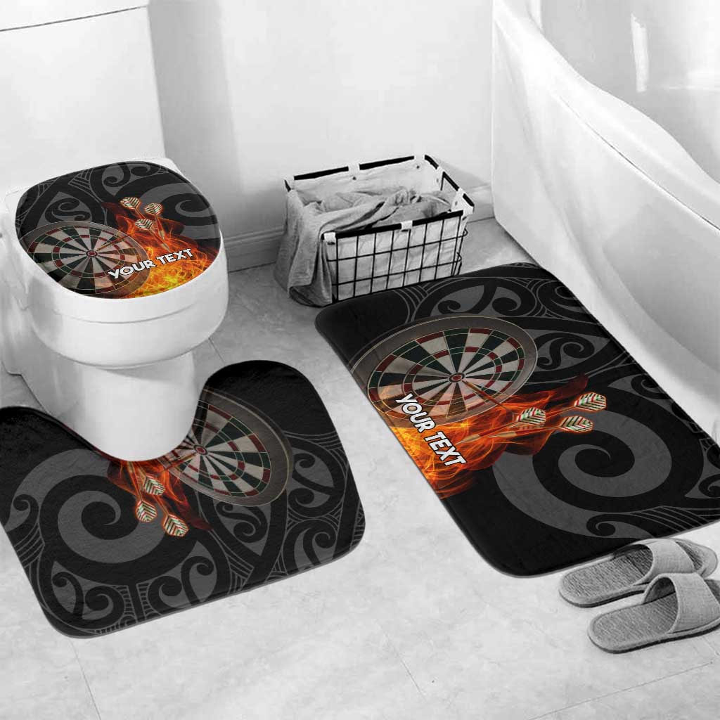 Personalised Aotearoa Darts Bathroom Set Maori Koru Flaming Dartboard LT14 Mat Set Only (3 pcs) One Size Black - Polynesian Pride