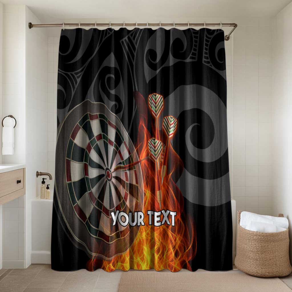 Personalised Aotearoa Darts Bathroom Set Maori Koru Flaming Dartboard LT14 Shower Curtain Only Black - Polynesian Pride