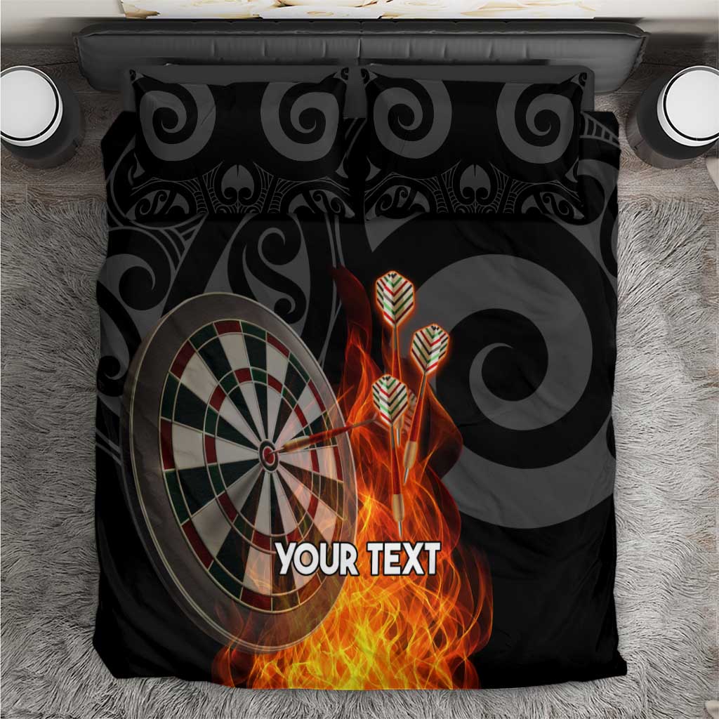 Personalised Aotearoa Darts Bedding Set Maori Koru Flaming Dartboard LT14 Black - Polynesian Pride