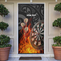 Personalised Aotearoa Darts Door Cover Maori Koru Flaming Dartboard LT14 Black - Polynesian Pride
