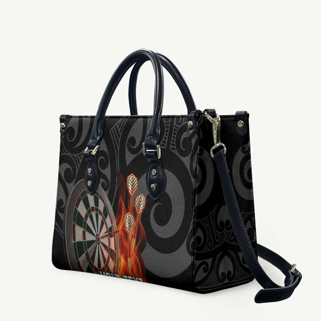Personalised Aotearoa Darts Leather Bag Maori Koru Flaming Dartboard LT14 Black - Polynesian Pride