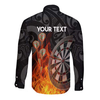 Personalised Aotearoa Darts Long Sleeve Button Shirt Maori Koru Flaming Dartboard LT14 - Polynesian Pride