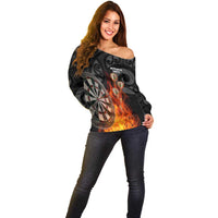 Personalised Aotearoa Darts Off Shoulder Sweater Maori Koru Flaming Dartboard LT14 - Polynesian Pride