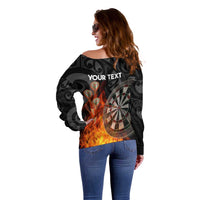 Personalised Aotearoa Darts Off Shoulder Sweater Maori Koru Flaming Dartboard LT14 - Polynesian Pride