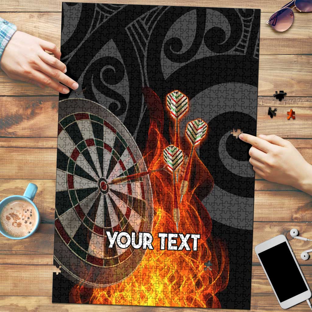 Personalised Aotearoa Darts Puzzle Maori Koru Flaming Dartboard LT14 Black - Polynesian Pride