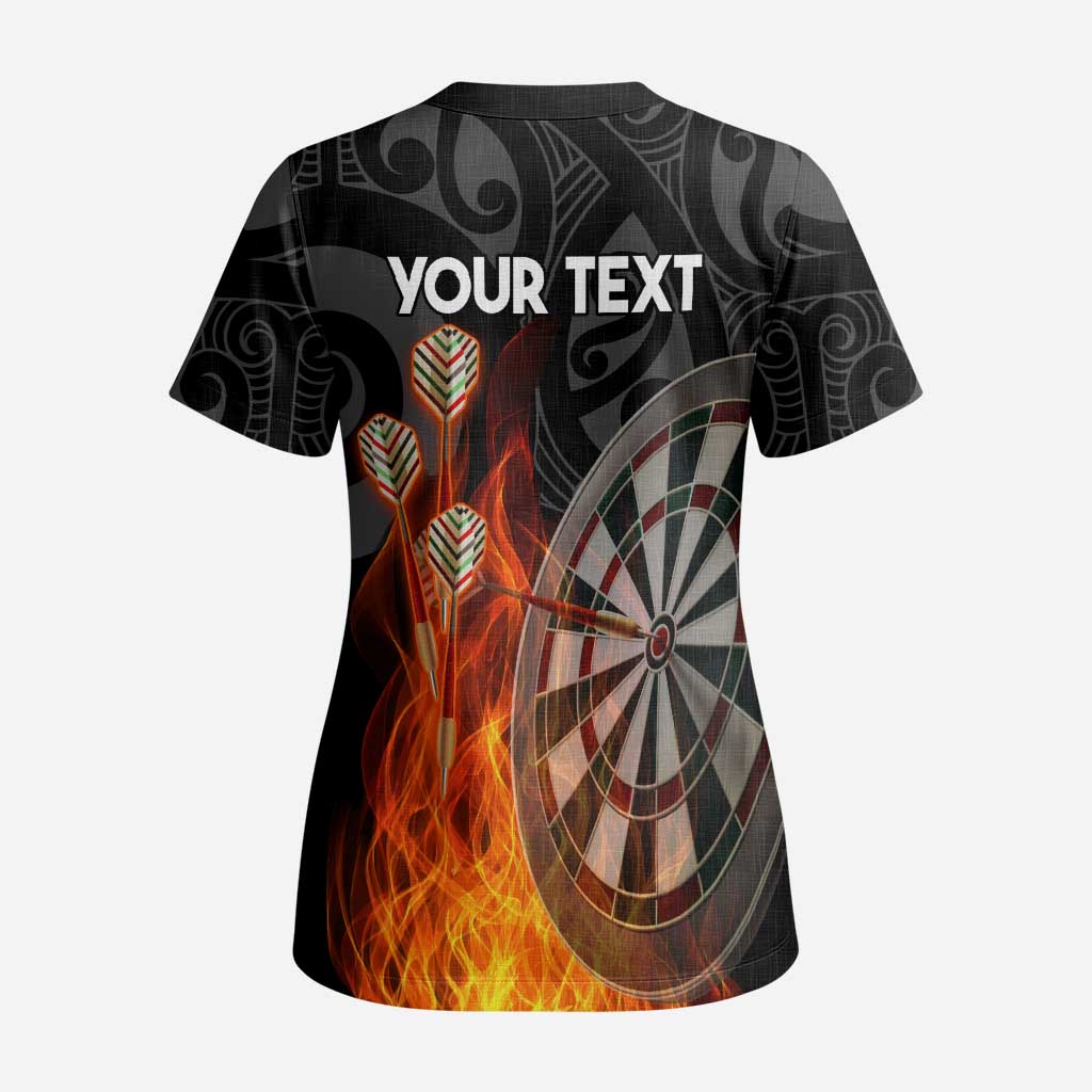 Personalised Aotearoa Darts Scrub Top Maori Koru Flaming Dartboard LT14 - Polynesian Pride