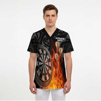 Personalised Aotearoa Darts Scrub Top Maori Koru Flaming Dartboard LT14 - Polynesian Pride